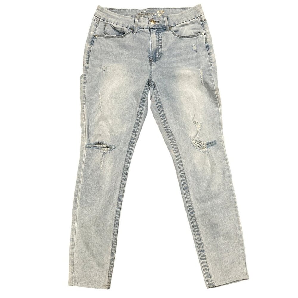 Seven7 Tummyless High Rise Skinny Jeans Light Wash Distressed Stretch Denim 10